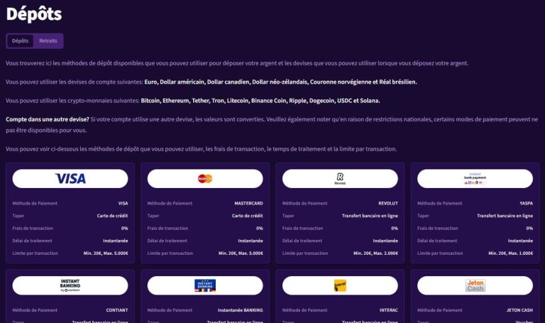 Haz Casino moyens paiement